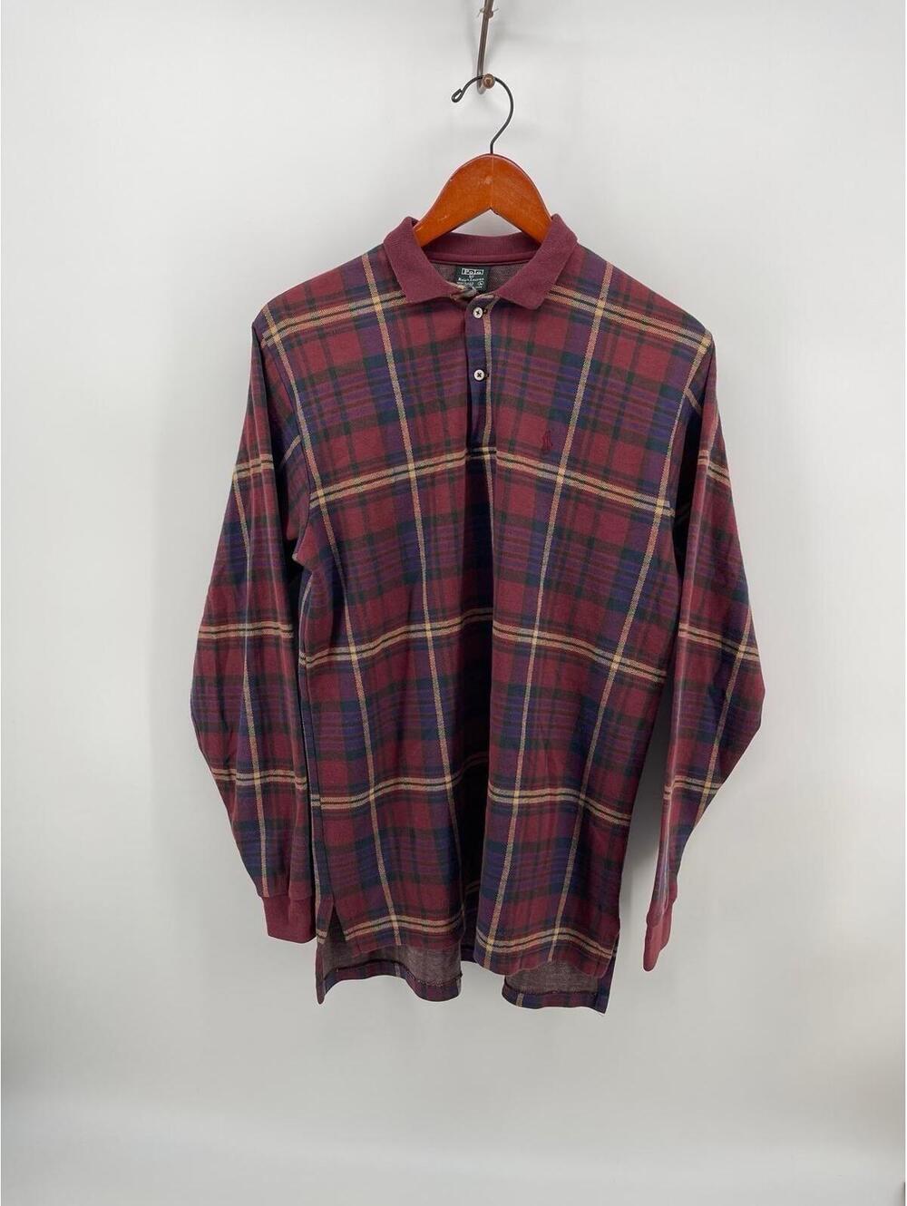 Vintage 90s Polo Ralph Lauren Plaid Polo Shirt Mens L USA Cotton Long Sleeve